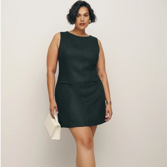 REFORMATION Citron Linen Shift Dress Black Sz 18 {B54} - Picture 1 of 6